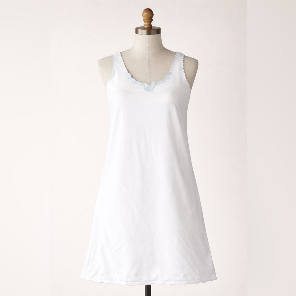 Vintage Corhan White Nightgown with Blue Lace Trim, Size L, Retro, Feminine